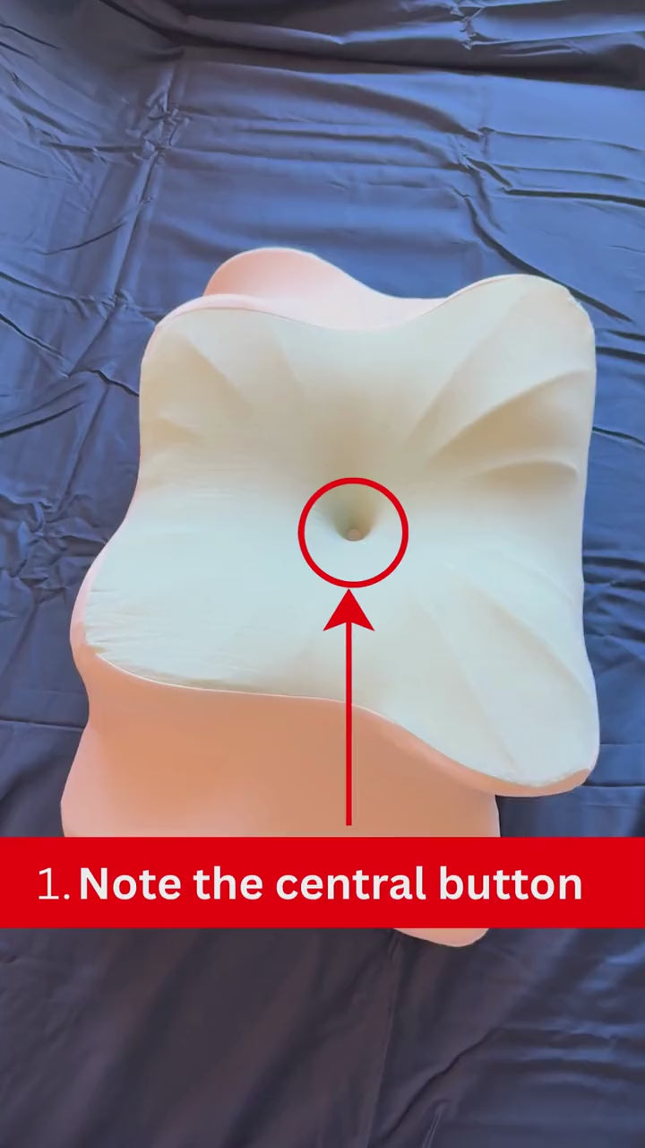 Tutorial showing how to change the Butterfly Pillow's pillowcase: unzipping the outer cover, removing it, and zipping on a fresh one.